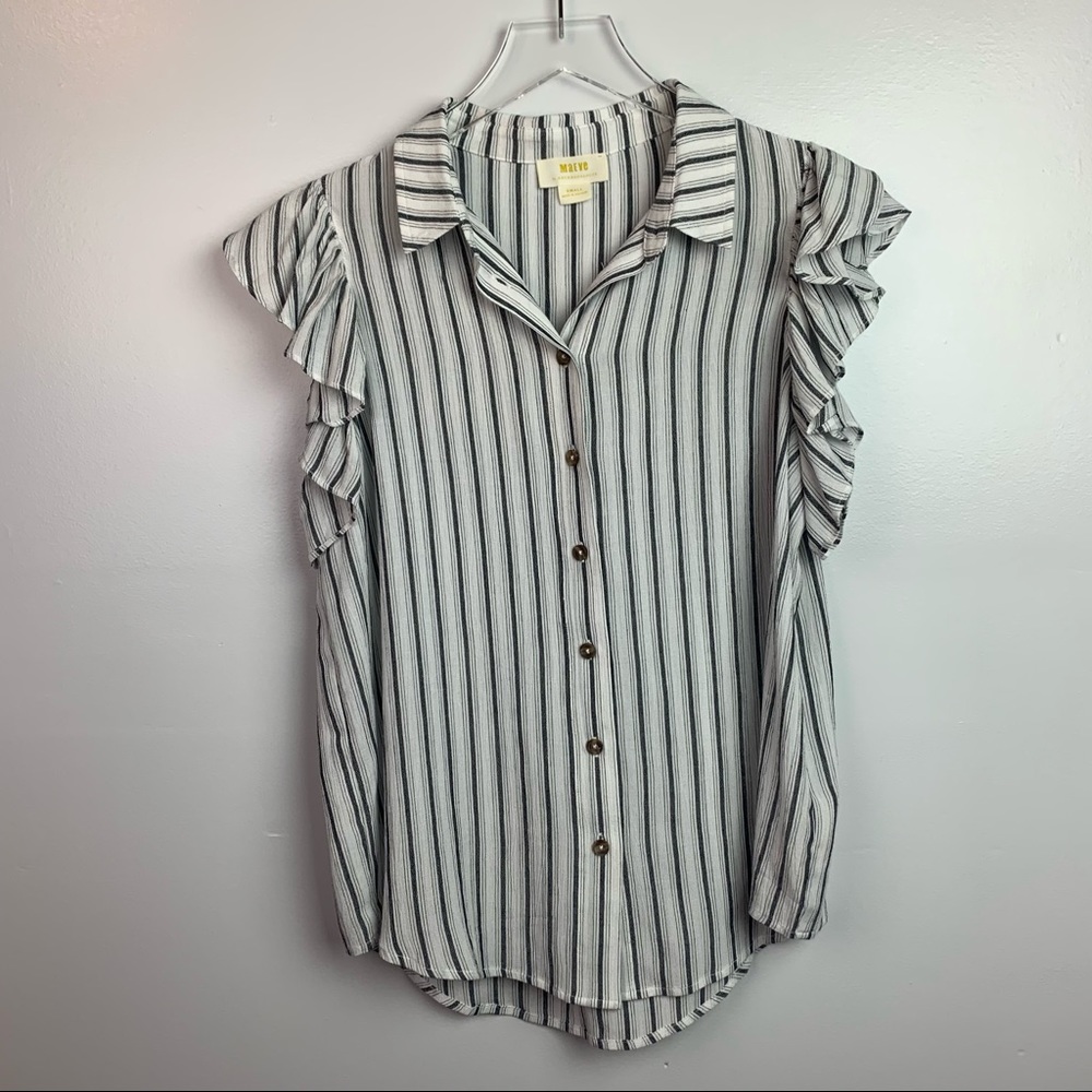 Maeve Flutter Sleeve Striped Blouse